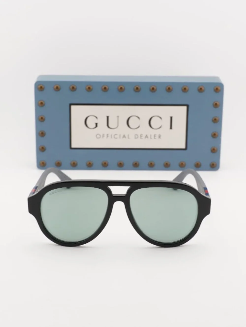 Gucci GG2088S 002 Aviator Sunglasses - Black\Green